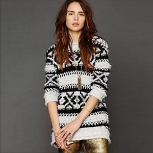 Free People Silver Reed Fair Isle Alpaca Oversized Sweater Size Small